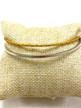 Textured Gold and Silver Bangle Set - Women's Stackable Bracelets